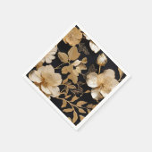 金ゴールドと黒の白い花柄 スタンダードカクテルナプキン (角)