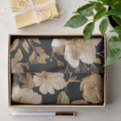 金ゴールドと黒の白い花柄 薄葉紙 (ギフト)