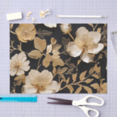 金ゴールドと黒の白い花柄 薄葉紙 (クラフト)