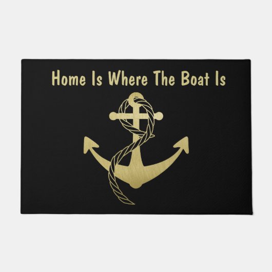 金ゴールドと黒の航海の書式 ドアマット (正面)