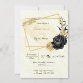 金ゴールドと黒の花の幾何学的ブライダルシャワー 招待状 (正面)