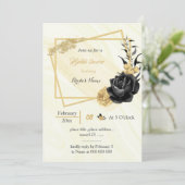 金ゴールドと黒の花の幾何学的ブライダルシャワー 招待状 (スタンド正面)