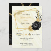 金ゴールドと黒の花の幾何学的ブライダルシャワー 招待状 (正面/裏面)