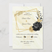 金ゴールドと黒の花の植物幾何学結婚性 招待状 (正面)