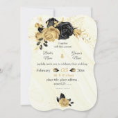 金ゴールドと黒の花ボタニーズ結婚ズ 招待状 (正面)