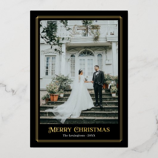 金ゴールドと黒の装飾写真縁ど 箔シーズンカード (正面)