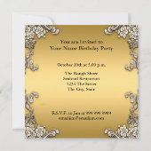 金ゴールドと黒の誕生日パーティーの招待 招待状 (裏面)