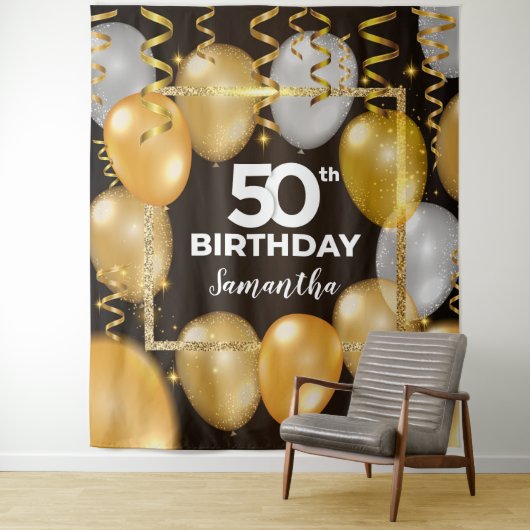 金ゴールドと黒の豪華な誕生日の背景 タペストリー (インサイチュ)