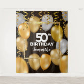 金ゴールドと黒の豪華な誕生日の背景 タペストリー (正面)