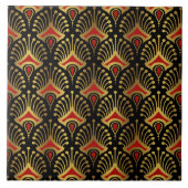 金ゴールドと黒の赤アールデコパターン タイル (正面)