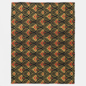 金ゴールドと黒の赤アールデコパターン フリースブランケット (正面)