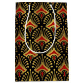 金ゴールドと黒の赤アールデコパターン ミディアムペーパーバッグ (正面)