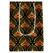 金ゴールドと黒の赤アールデコパターン ミディアムペーパーバッグ (裏面)