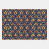 金ゴールドと黒の赤アールデコパターン ラッピングペーパーシート (正面3)