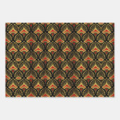 金ゴールドと黒の赤アールデコパターン ラッピングペーパーシート (正面)