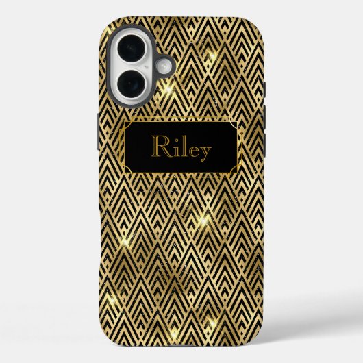 金ゴールドと黒の輝くグラマラスなアートデコ Case-Mate iPhoneケース (裏面)