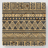 金ゴールドと黒の部族の幾何学的パターン ストーンコースター (正面)