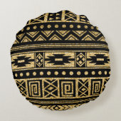 金ゴールドと黒の部族の幾何学的パターン ラウンドクッション (裏面)