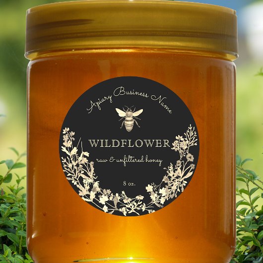 金ゴールドと黒の野花はちみつ ラウンドシール