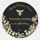 金ゴールドと黒の野花はちみつ ラウンドシール (正面)