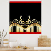 金ゴールドと黒の音楽ノート黒の背景 ポスター (キッチン)