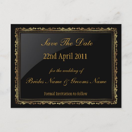 金ゴールドと黒のSav The Dateポストカード 案内ポストカード (正面)