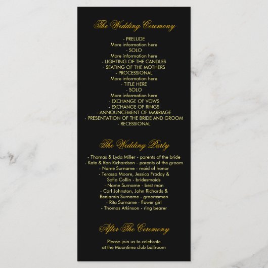 金ゴールドと黒のString Lights結婚式 プログラム (裏面)