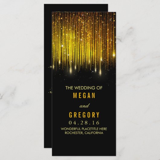金ゴールドと黒のString Lights結婚式 プログラム (正面/裏面)