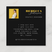 金ゴールドと黒はっきりしたのフォトフォトミニマルタイポグラフィ スクエア名刺 (裏面)