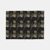 金ゴールドと黒ひまわり自然アートパターン フリースブランケット (正面(横))