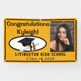 金ゴールドと黒アクセント付きビニールの卒業写真 横断幕
