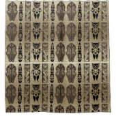 金ゴールドと黒アフリカスタイルモチーフデザイン シャワーカーテン (正面)