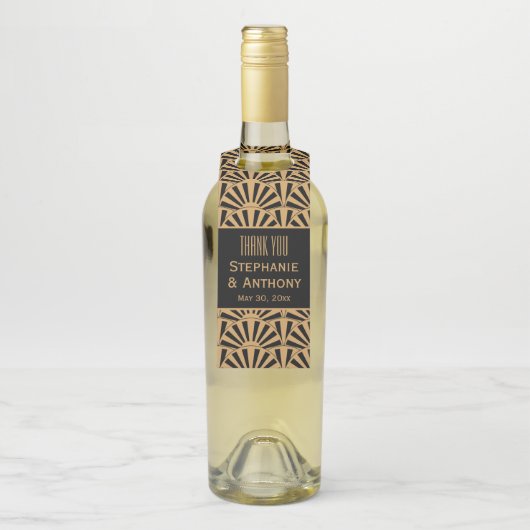 金ゴールドと黒アールデコの花結婚の数 ボトルネックタグ (ボトル)