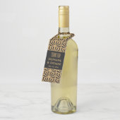 金ゴールドと黒アールデコの花結婚の数 ボトルネックタグ (アングル)