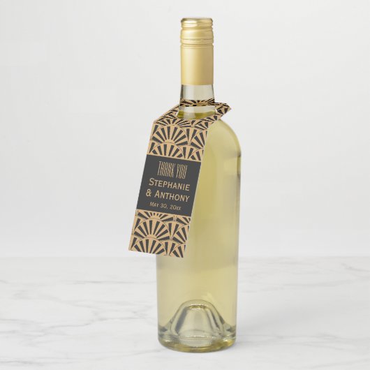 金ゴールドと黒アールデコの花結婚の数 ボトルネックタグ (アングル)