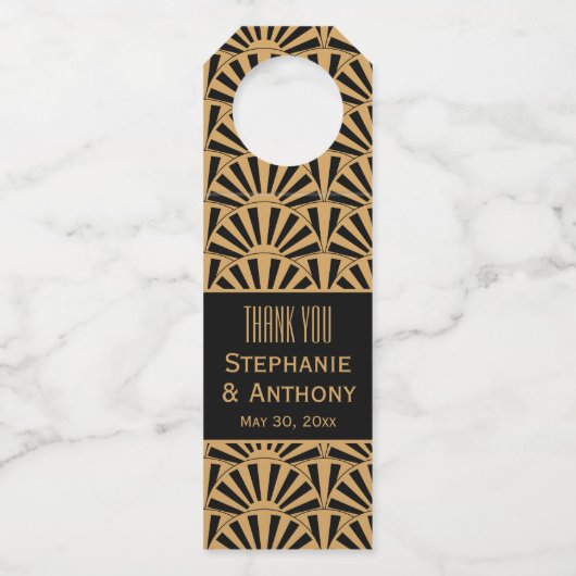 金ゴールドと黒アールデコの花結婚の数 ボトルネックタグ (裏面)