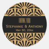 金ゴールドと黒アールデコの花結婚の数 ラウンドシール (正面)