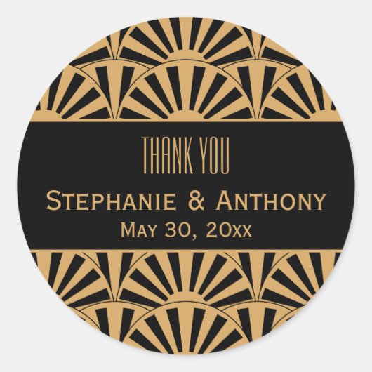 金ゴールドと黒アールデコの花結婚の数 ラウンドシール (正面)