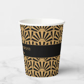 金ゴールドと黒アールデコの花結婚の数 紙コップ (左)