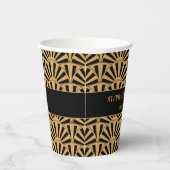 金ゴールドと黒アールデコの花結婚の数 紙コップ (右)