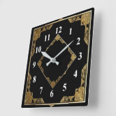 金ゴールドと黒アールデコスクエアダイヤモンドフレーム スクエア壁時計 (傾斜)