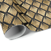 金ゴールドと黒アールデコ幾何学的ファンパターン ラッピングペーパー (ロールコーナー)