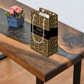 金ゴールドと黒アールデコ扇花ブライダルシャワー スモールペーパーバッグ