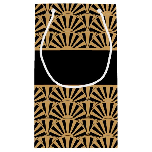 金ゴールドと黒アールデコ扇花ブライダルシャワー スモールペーパーバッグ (裏面)