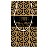 金ゴールドと黒アールデコ扇花ブライダルシャワー スモールペーパーバッグ (正面)
