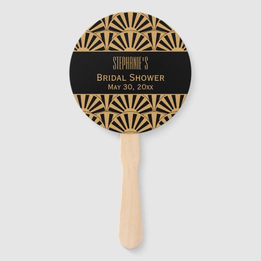 金ゴールドと黒アールデコ扇花ブライダルシャワー ハンドファン (裏面)