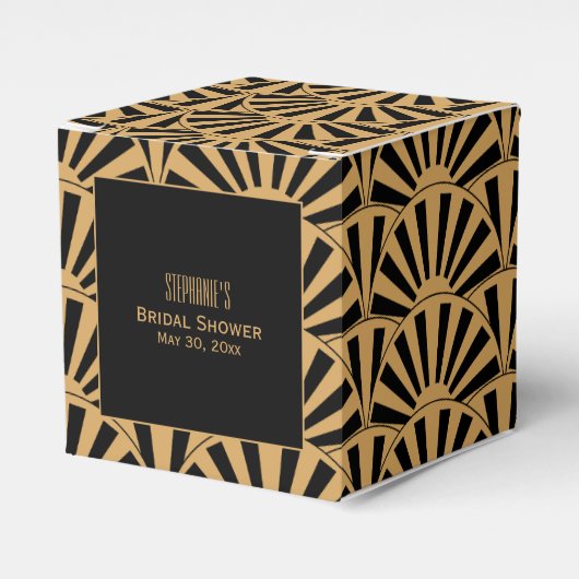 金ゴールドと黒アールデコ扇花ブライダルシャワー フェイバーボックス (正面サイド)