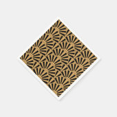 金ゴールドと黒アールデコ扇花モチーフ スタンダードカクテルナプキン (角)
