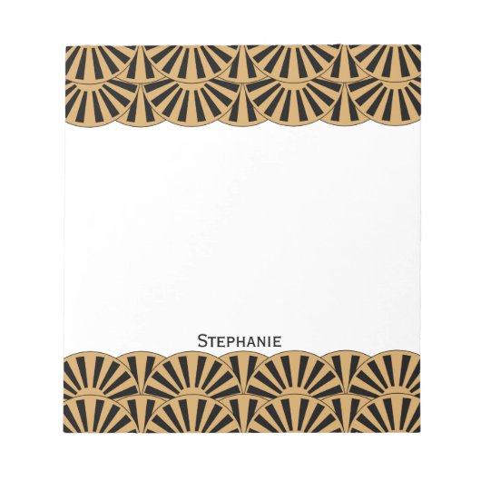 金ゴールドと黒アールデコ扇花モチーフ ノートパッド (正面)