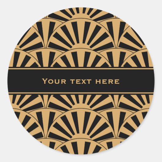 金ゴールドと黒アールデコ扇花モチーフ ラウンドシール (正面)